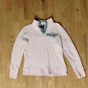 Spyder Pink Quilted Cotton Pullover Light Pink Sweater Size M Snap Button Collar